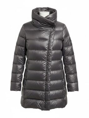 Calvin Klein Shiny Quilted Longline Puffer Coat in Charcoal Gray
